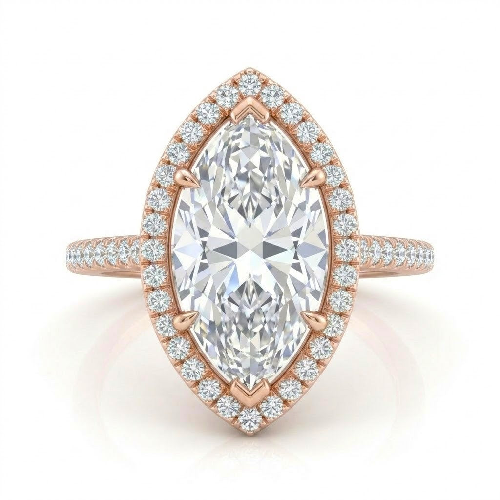 Rose Gold Marquise Halo Diamond Engagement Ring