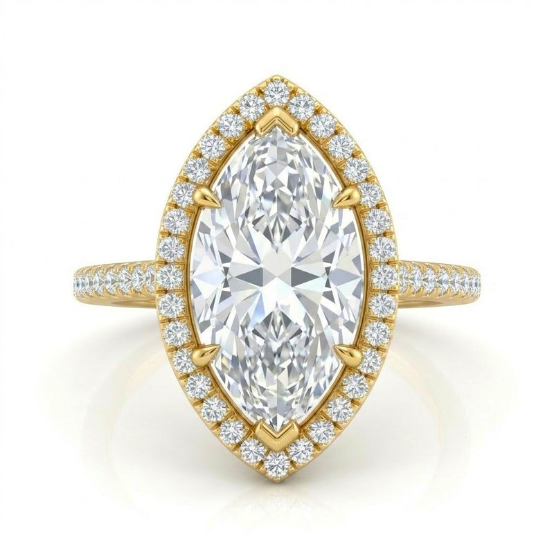 Yellow Gold Marquise Halo Diamond Engagement Ring