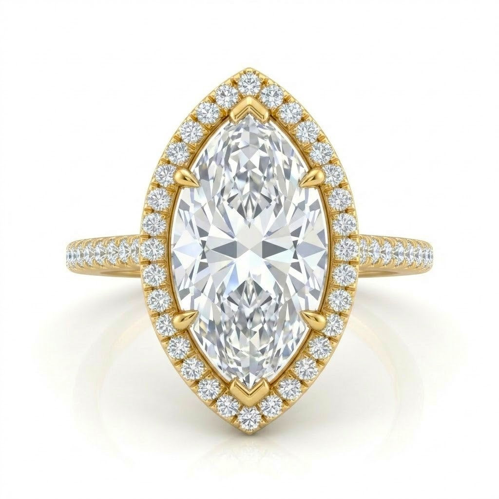Yellow Gold Marquise Halo Diamond Engagement Ring