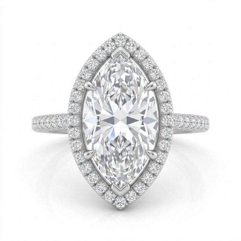 Silver Marquise Halo Diamond Engagement Ring