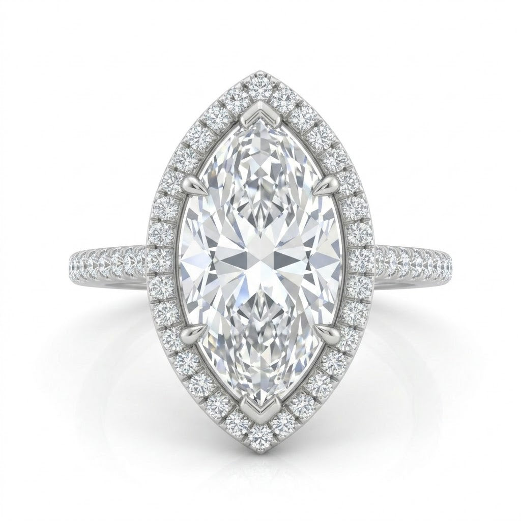Silver Marquise Halo Diamond Engagement Ring