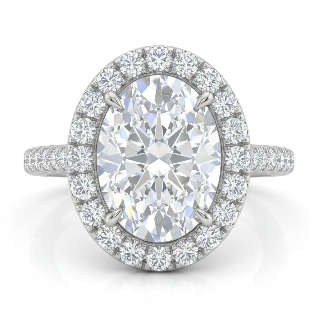 Silver Oval Halo Diamond Engagement Ring