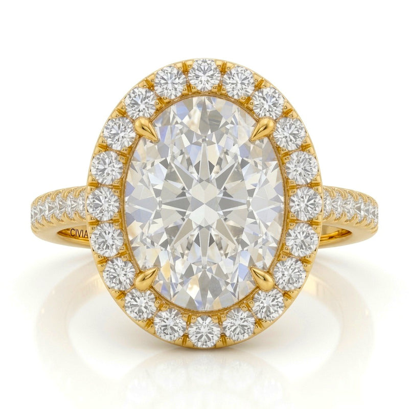 Yellow Gold Oval Halo Diamond Engagement Ring