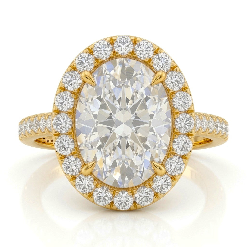 Yellow Gold Oval Halo Diamond Engagement Ring
