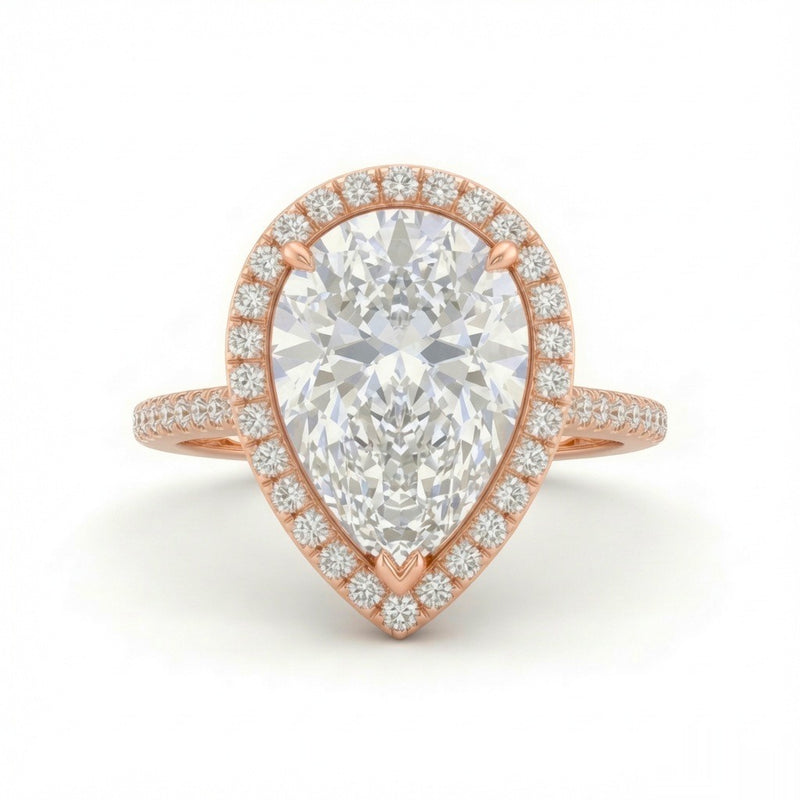 Rose Gold Pear Halo Diamond Engagement Ring