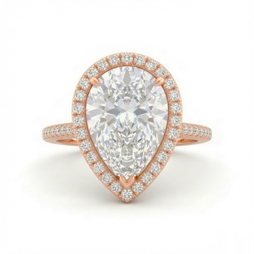 Rose Gold Pear Halo Diamond Engagement Ring