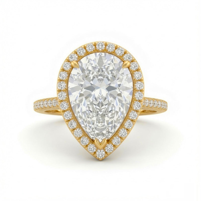 Yellow Gold Pear Halo Diamond Engagement Ring