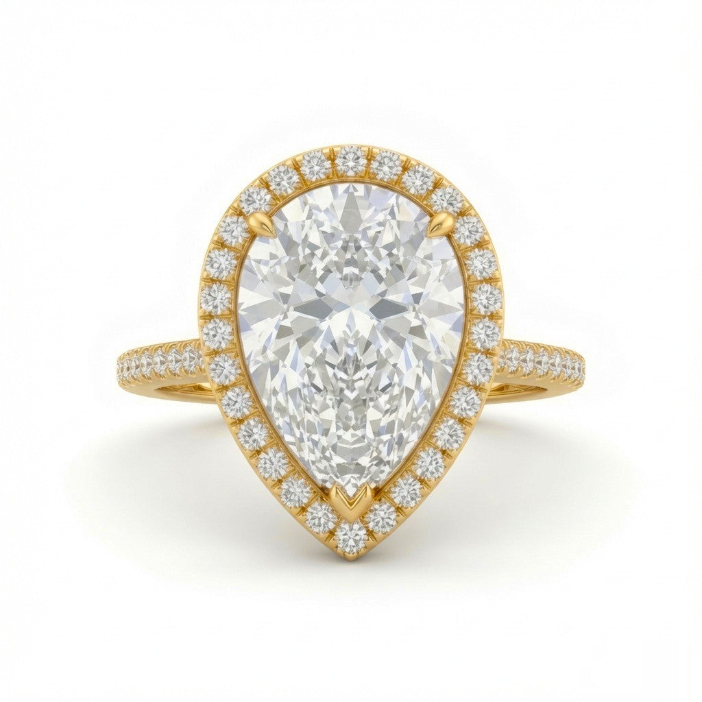 Yellow Gold Pear Halo Diamond Engagement Ring