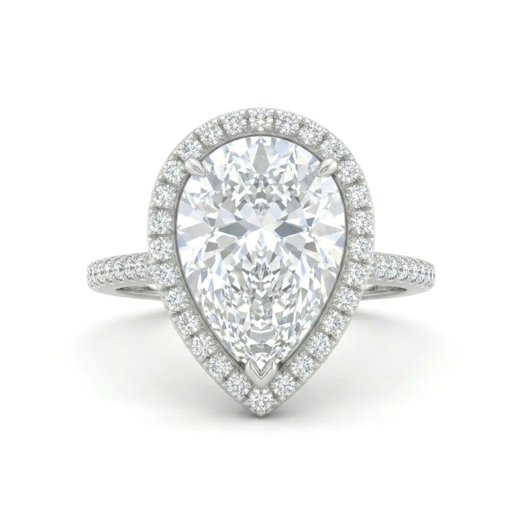 Silver Pear Halo Diamond Engagement Ring