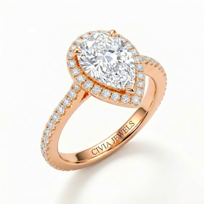 Rose Gold Pear Halo Diamond Engagement Ring