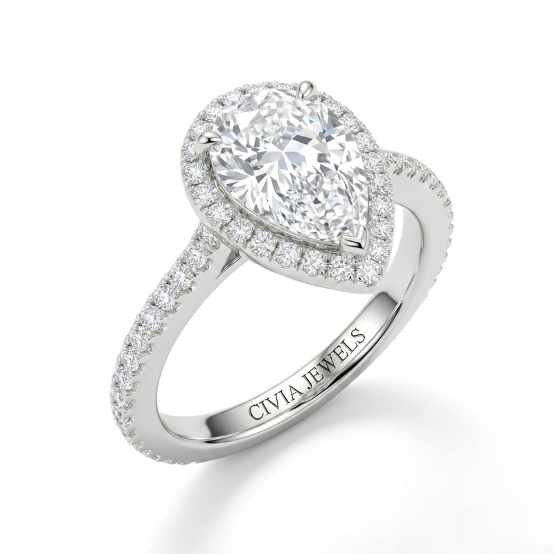 White Gold Pear Halo Diamond Engagement Ring