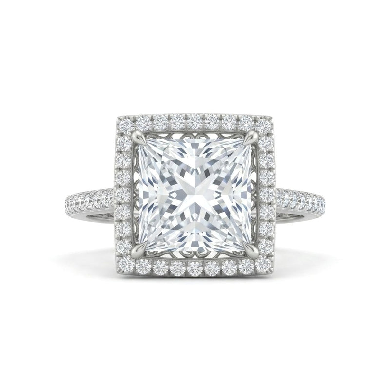 White Gold Princess Halo Diamond Engagement Ring