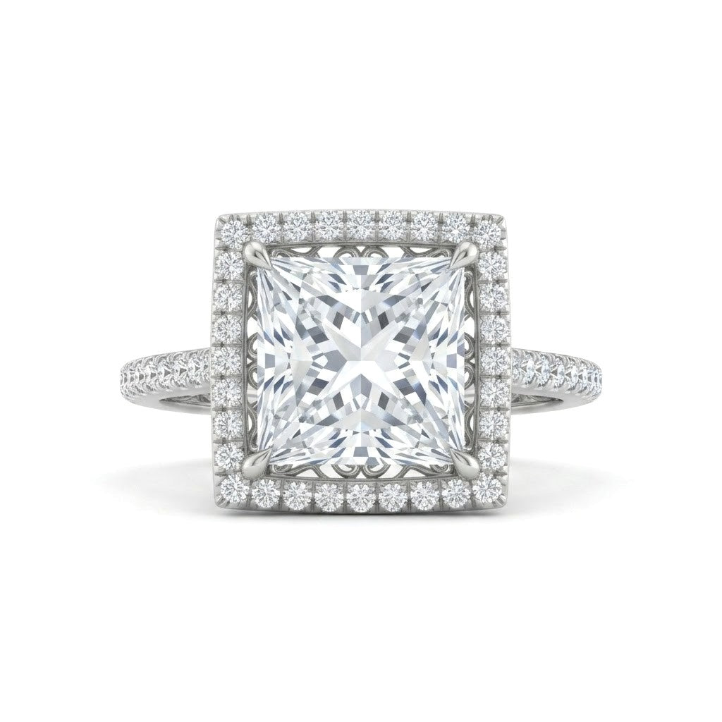 Silver Princess Halo Diamond Engagement Ring