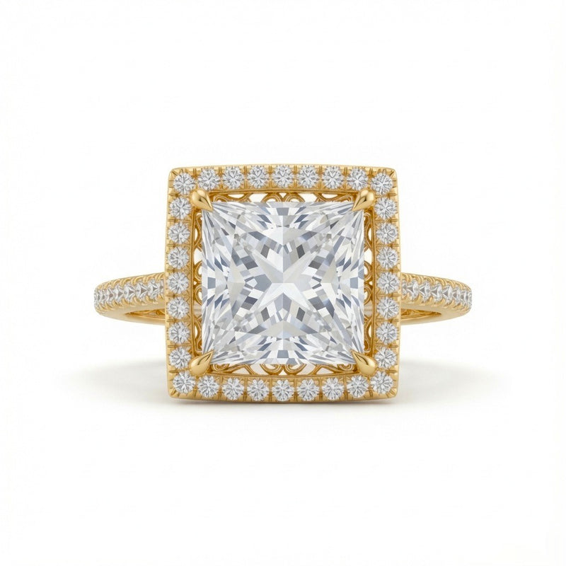 Yellow Gold Princess Halo Diamond Engagement Ring