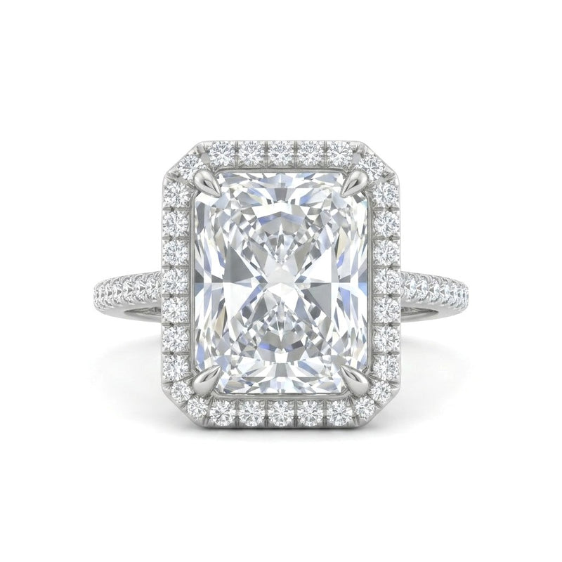 Silver Radiant Halo Diamond Engagement Ring