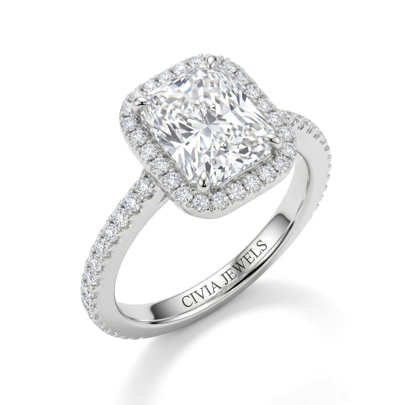 White Gold Radiant Halo Diamond Engagement Ring