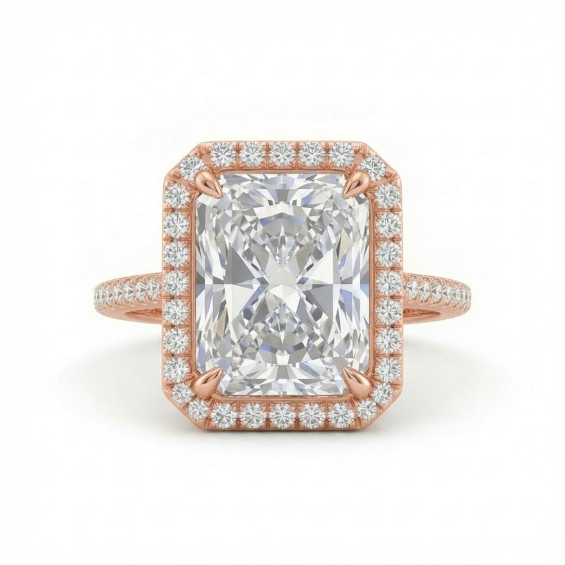 Rose Gold Radiant Halo Diamond Engagement Ring