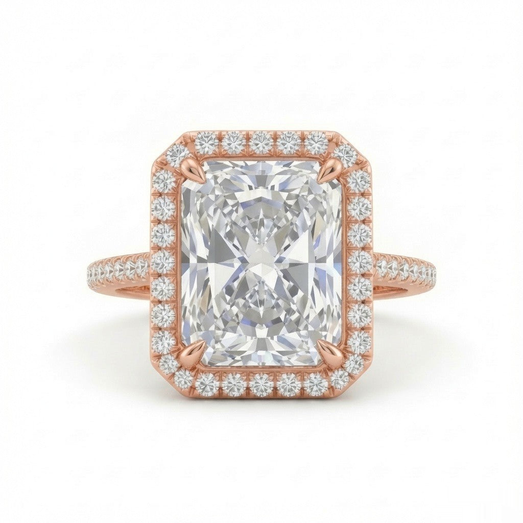 Rose Gold Radiant Halo Diamond Engagement Ring