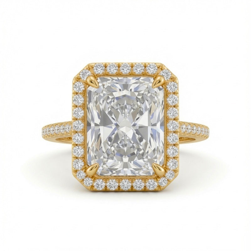 Yellow Gold Radiant Halo Diamond Engagement Ring