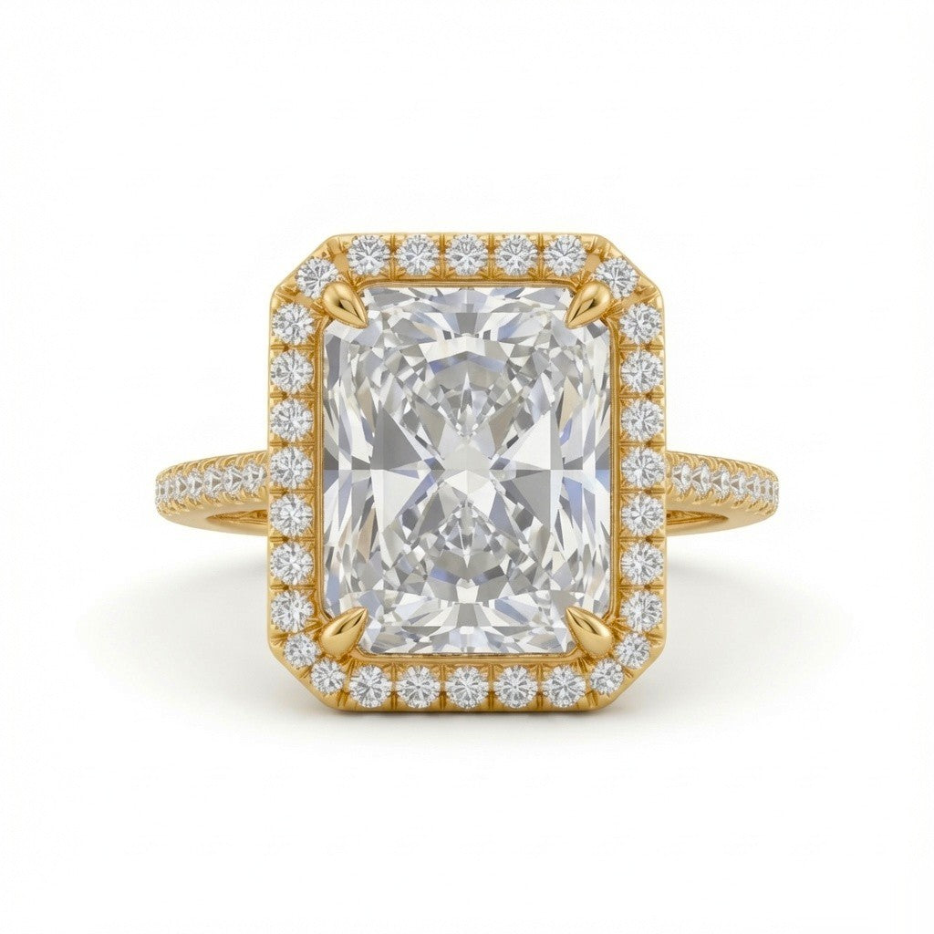 Yellow Gold Radiant Halo Diamond Engagement Ring