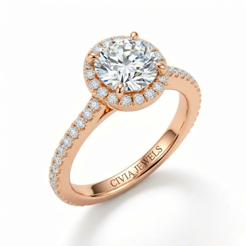 Rose Gold Round Halo Diamond Engagement Ring