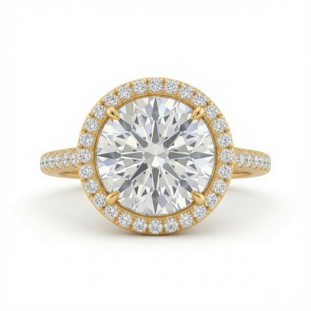Yellow Gold Round Halo Diamond Engagement Ring