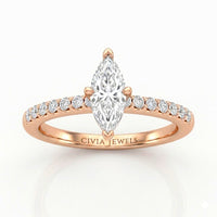 Rose Gold Marquise Diamond Solitaire Engagement Ring With Graduated Pave Band