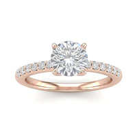 Rose Gold Round Diamond Solitaire Engagement Ring With Graduated Pave Band