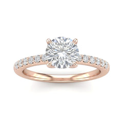 Rose Gold Round Diamond Solitaire Engagement Ring With Graduated Pave Band