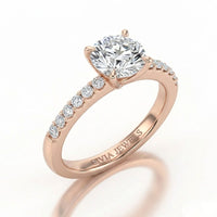 Rose Gold Round Diamond Solitaire Engagement Ring With Graduated Pave Band