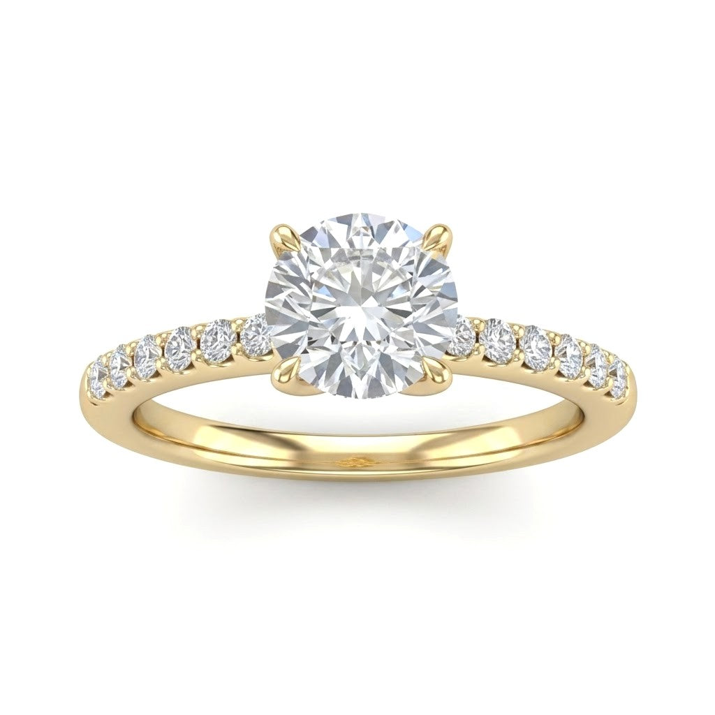 Yellow Gold Round Diamond Solitaire Engagement Ring With Graduated Pave Band