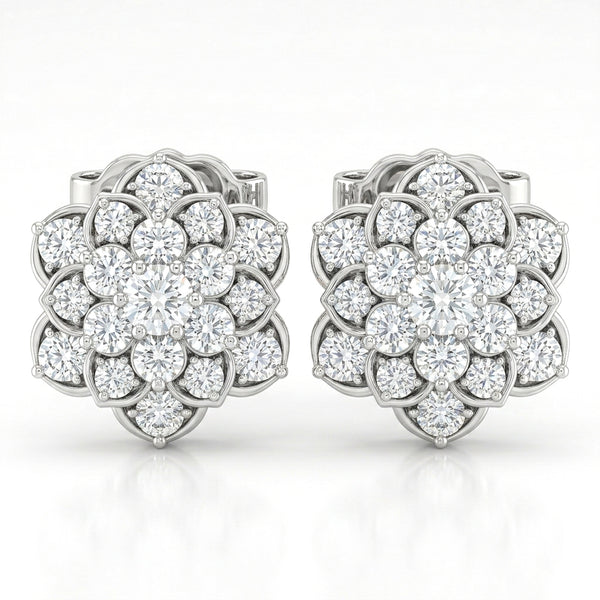 White Gold Floral Cluster Diamond Stud Earrings