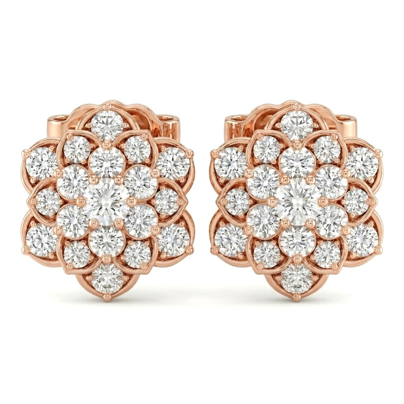 Rose Gold Floral Cluster Diamond Stud Earrings