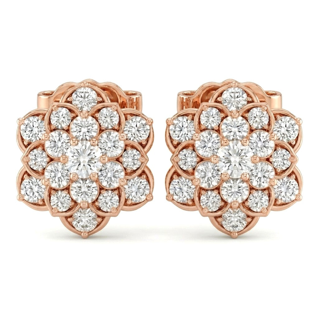 Rose Gold Floral Cluster Diamond Stud Earrings