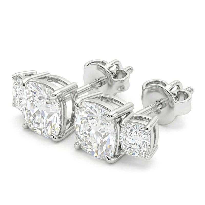 Silver Two Stone Cushion Diamond Stud Earrings