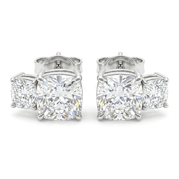 White Gold Two Stone Cushion Diamond Stud Earrings