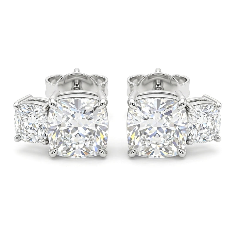 White Gold Two Stone Cushion Diamond Stud Earrings