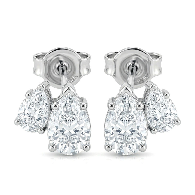 Silver Pear Two Stone Diamond Stud Earrings