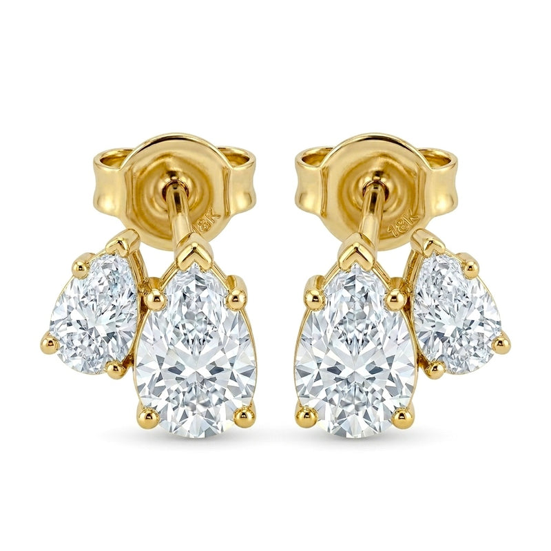 Yellow Gold Pear Two Stone Diamond Stud Earrings