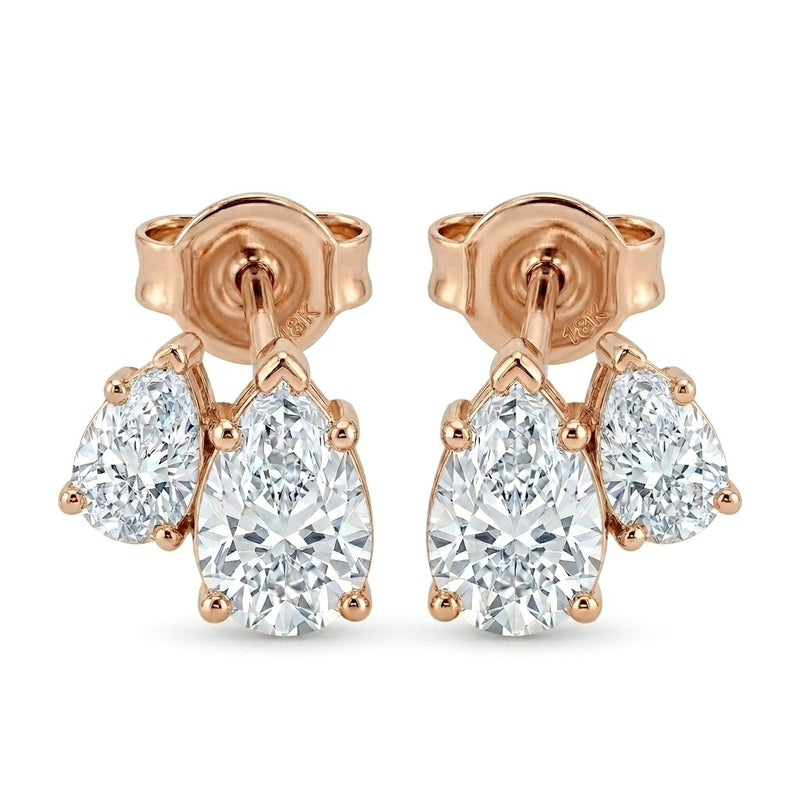 Rose Gold Pear Two Stone Diamond Stud Earrings
