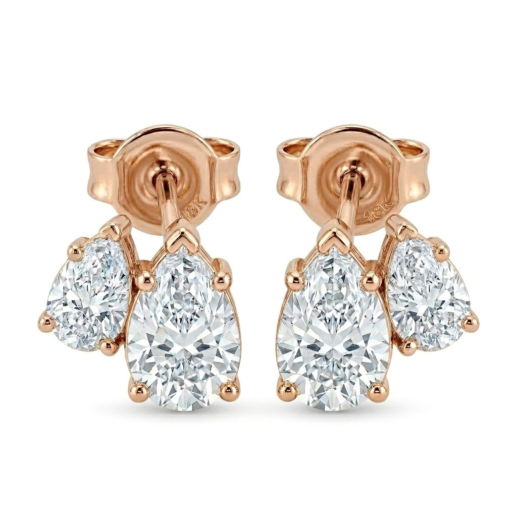 Rose Gold Pear Two Stone Diamond Stud Earrings