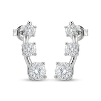 White Gold Graduated Three Stone Diamond Climber Earrings