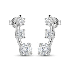 White Gold Graduated Three Stone Diamond Climber Earrings