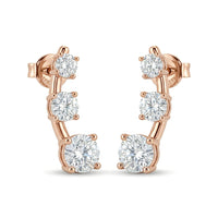 Rose Gold Graduated Three Stone Diamond Climber Earrings