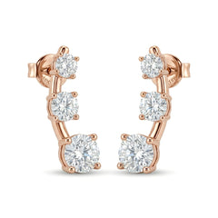 Rose Gold Graduated Three Stone Diamond Climber Earrings