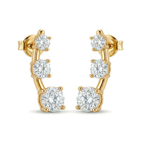 Yellow Gold Graduated Three Stone Diamond Climber Earrings