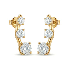 Yellow Gold Graduated Three Stone Diamond Climber Earrings