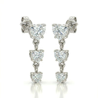 White Gold Heart Three Stone Drop Earrings