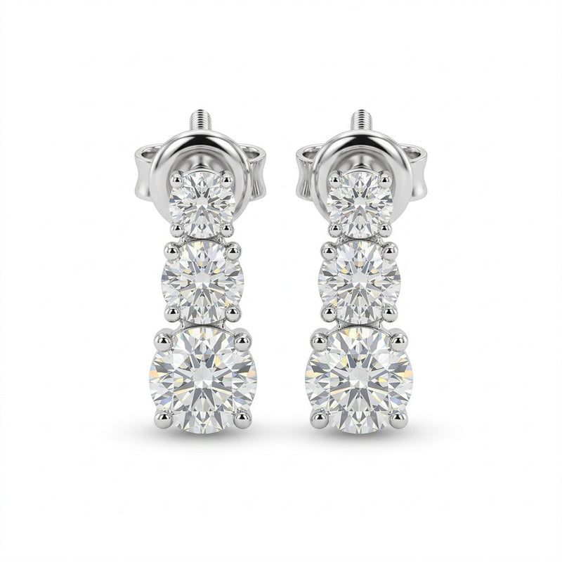 Silver Round Graduated Three Stone Drop Earrings