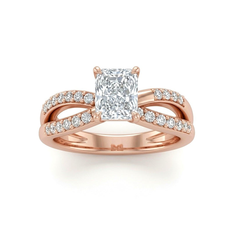 Rose Gold Radiant Diamond Bypass Engagement Ring With Pavé Crossover Band